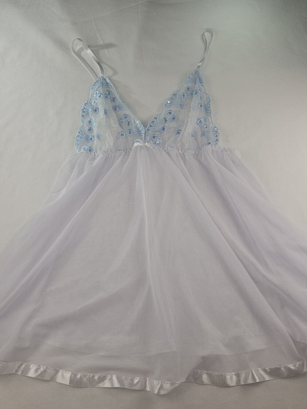 Galina Signature David's Bridal Soft Chiffon White/Blue Babydoll Lingerie Sz XXL